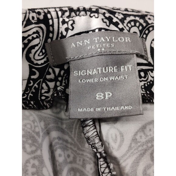 Ann Taylor Black & White Paisley Straight Crop Pants Sz 8P‎ Cotton Blend Stretch - Picture 8 of 11